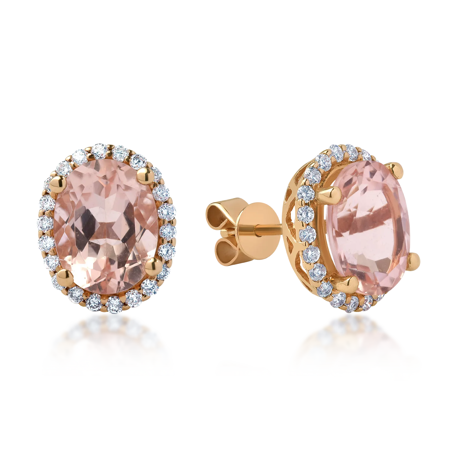 Cercei din aur roz cu morganite de 3.5ct si diamante de 0.34ct