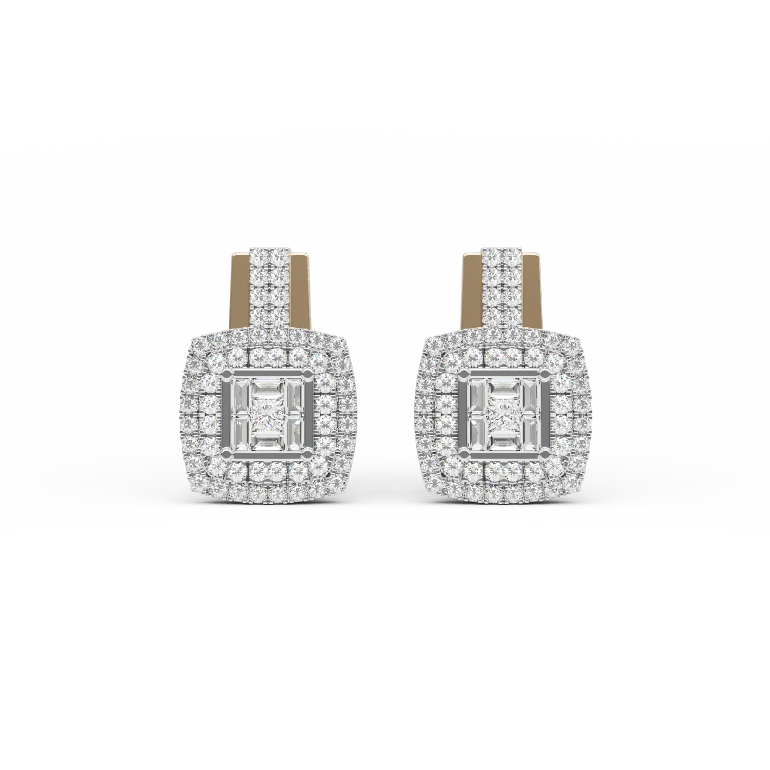 Cercei din aur alb-galben de 18K cu diamante de 0.58ct