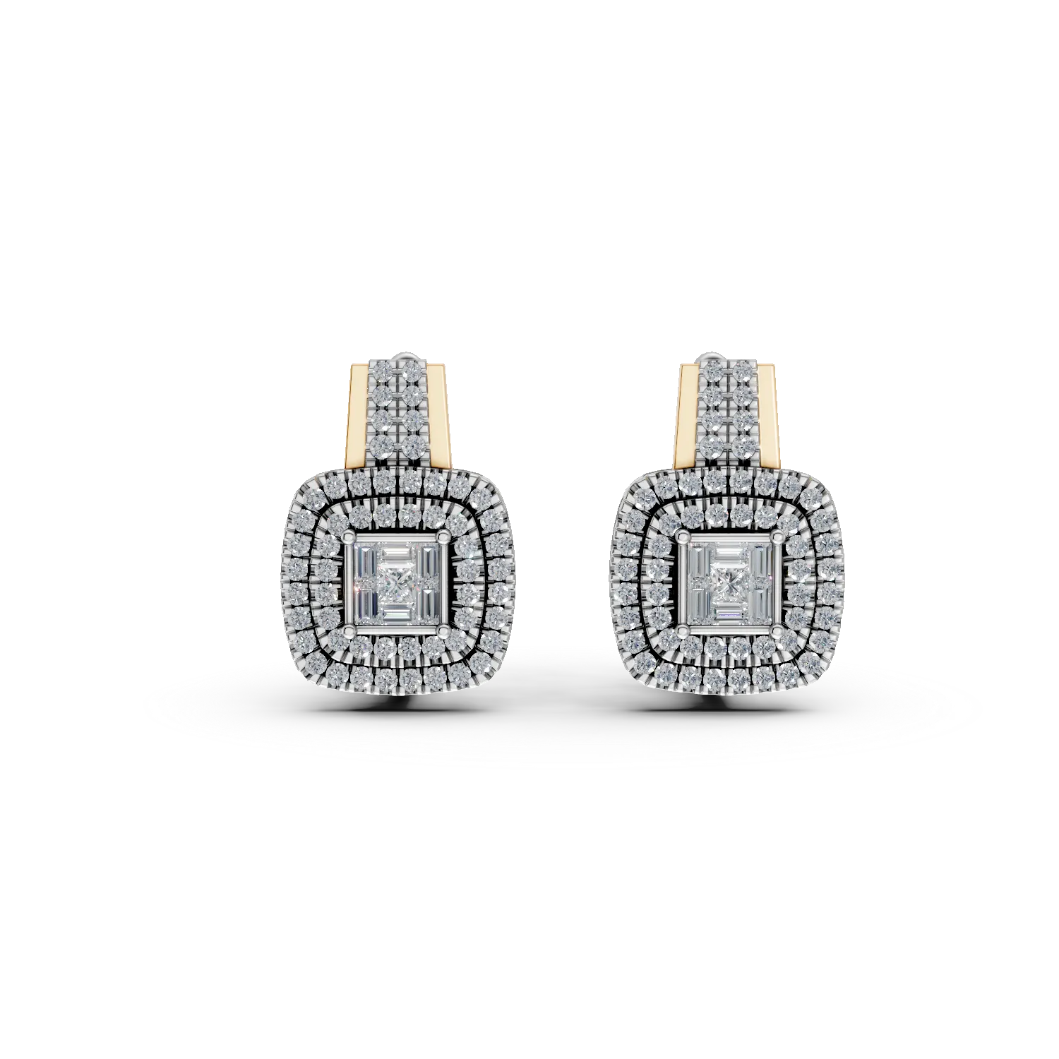 Cercei din aur alb-galben cu diamante princess,baguette si rotunde de 0.58ct-110778