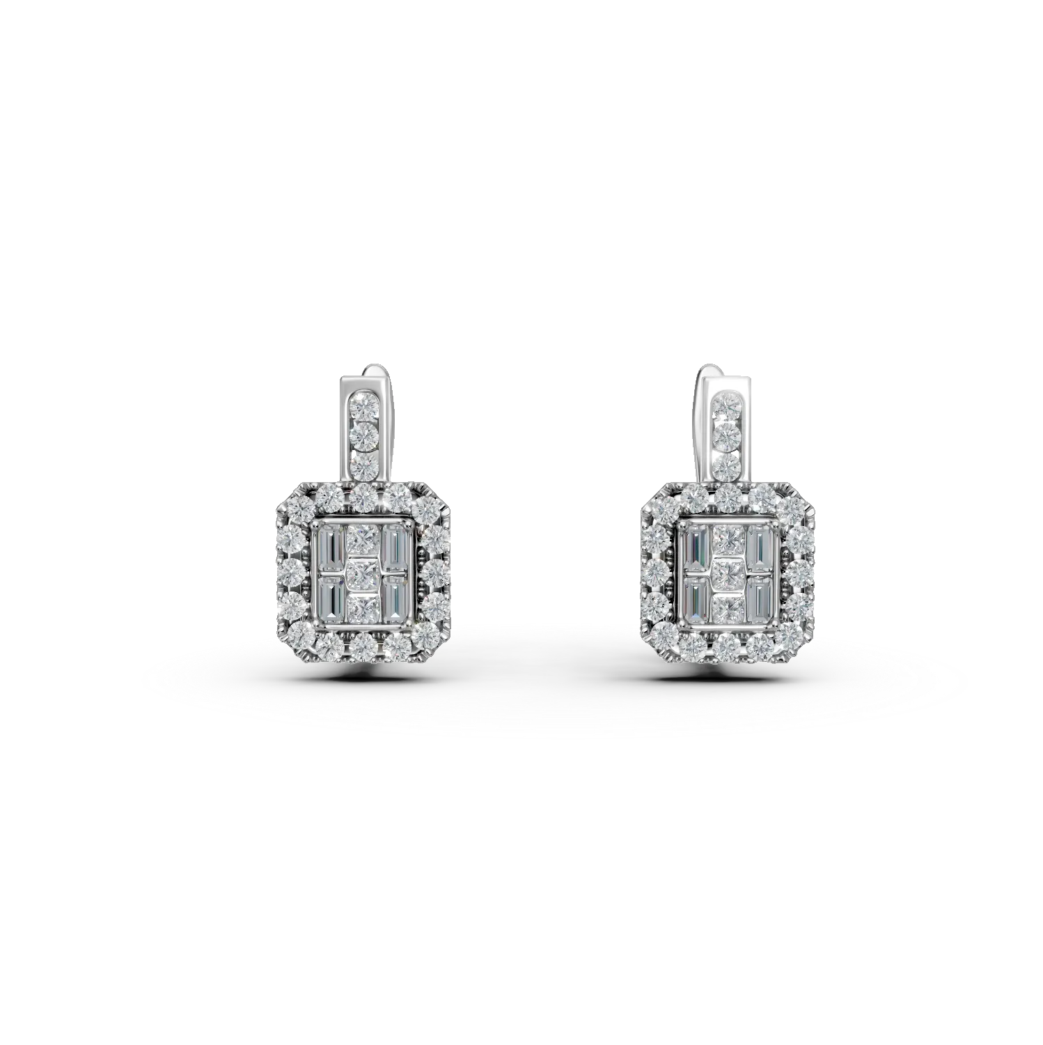 Teilor Cercei din aur alb cu diamante princess,baguette si rotunde de 0.74ct