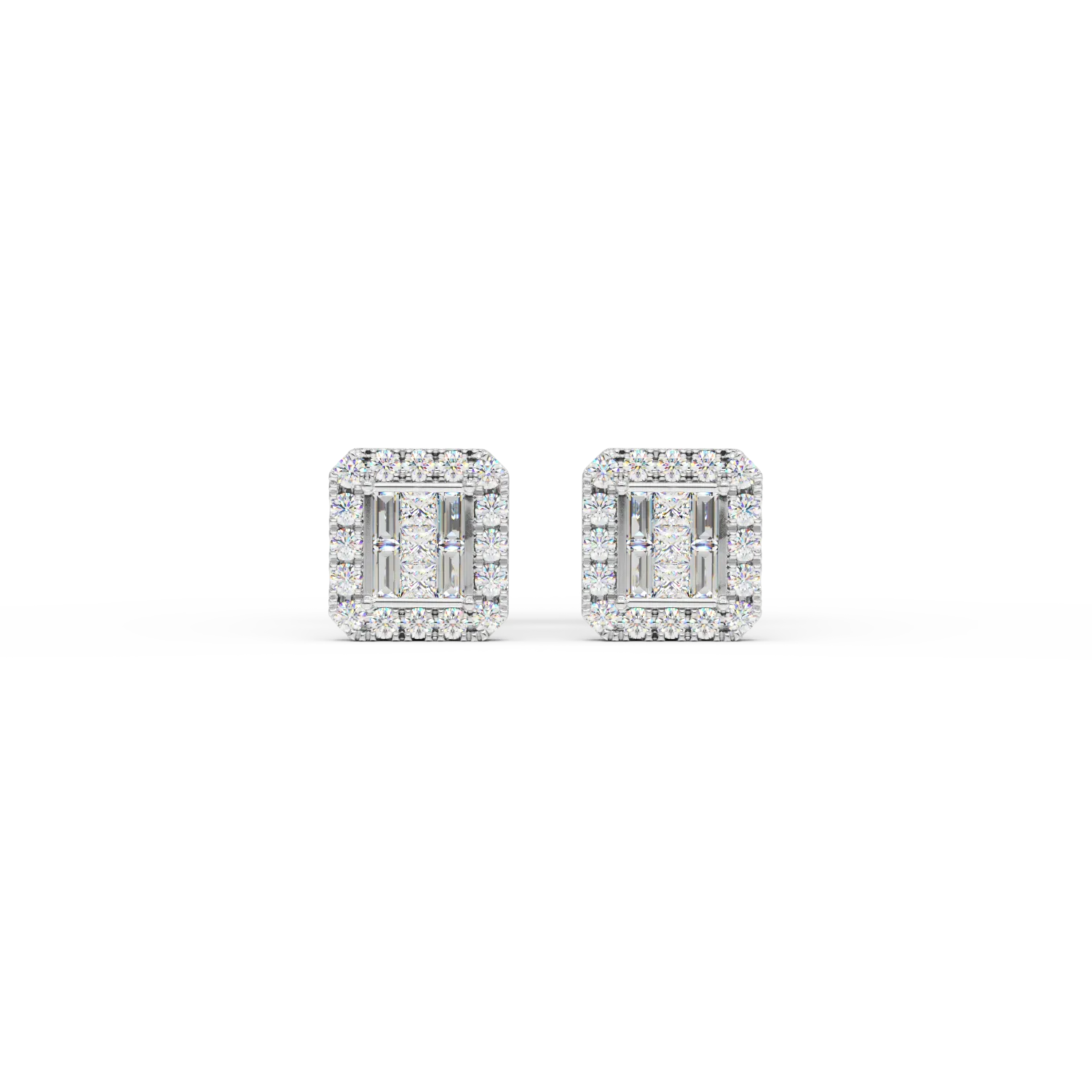 Teilor Cercei din aur alb cu diamante princess,baguette si rotunde de 0.59ct