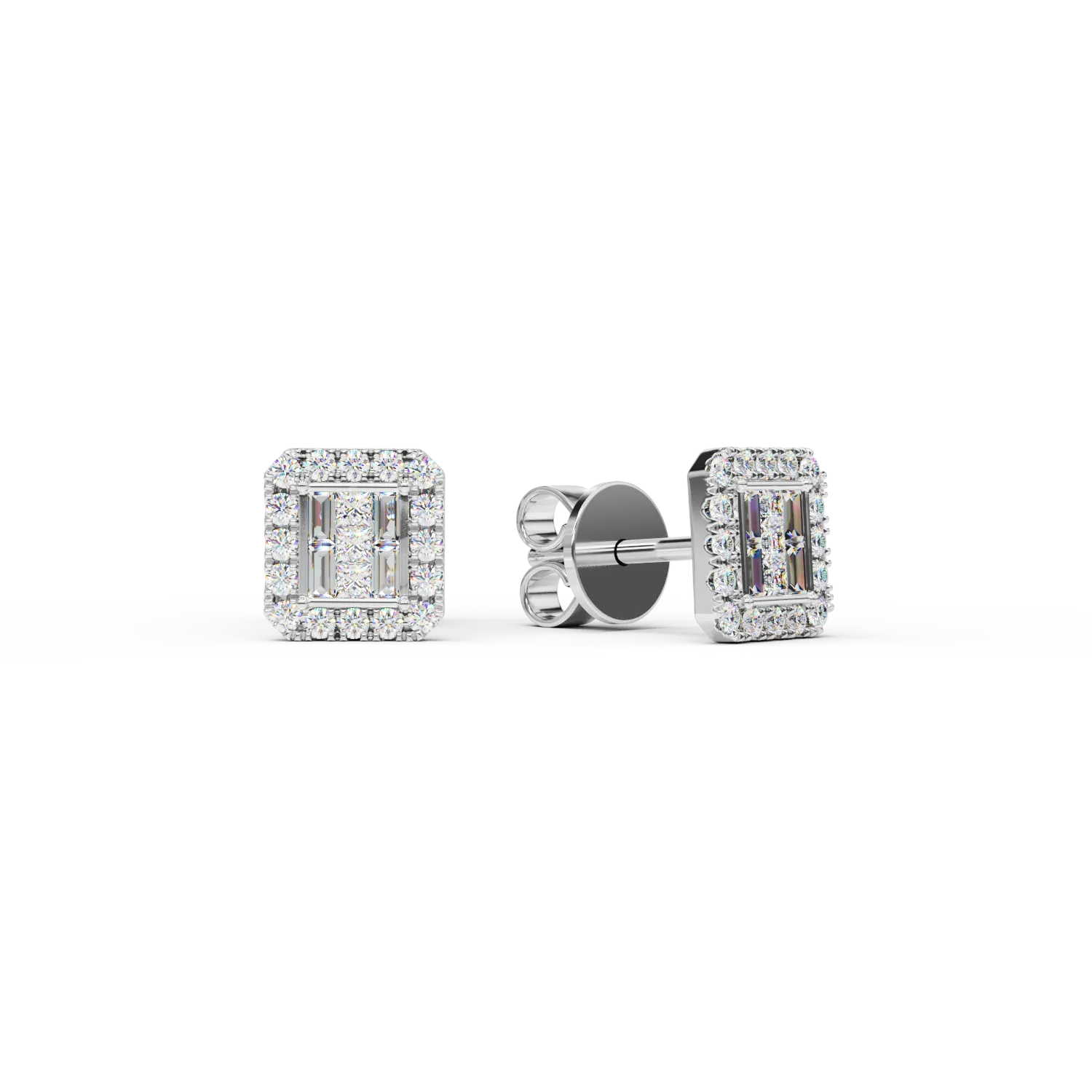 TEILOR Cercei din aur alb cu diamante princess,baguette si rotunde de 0.59ct