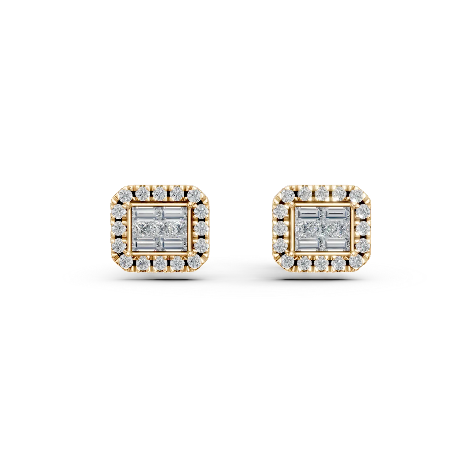 Teilor Cercei din aur galben cu diamante princess,baguette si rotunde de 0.59ct