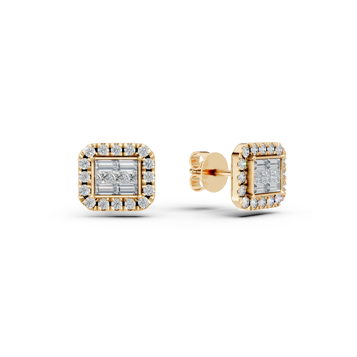 Teilor Cercei din aur galben cu diamante princess,baguette si rotunde de 0.59ct