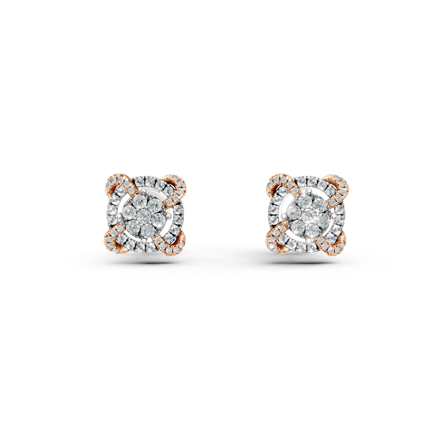 Обеци от розово-бяло злато 18К с диаманти 0.47гкт.-110814