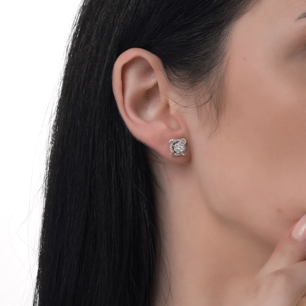 Cercei din aur alb-roz cu diamante de 0.47ct