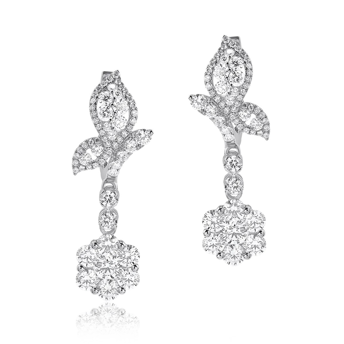 Cercei din aur alb de 18K cu diamante de 2.03ct