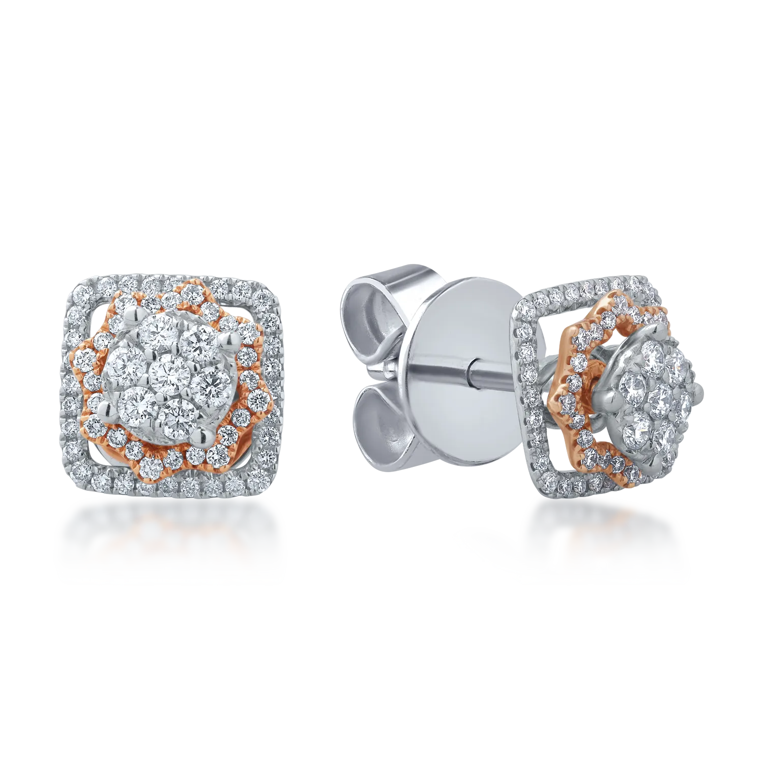 Обеци от бяло розово злато 18K с диаманти 0.57ct