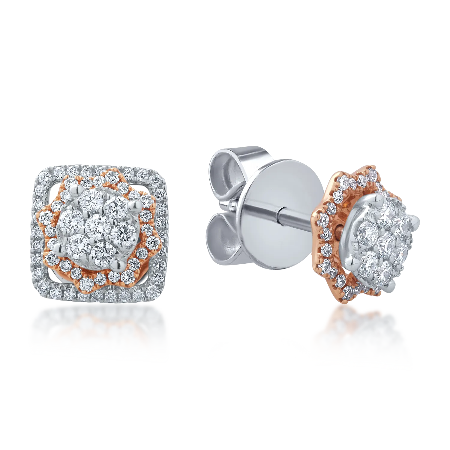 Обеци от бяло розово злато 18K с диаманти 0.57ct