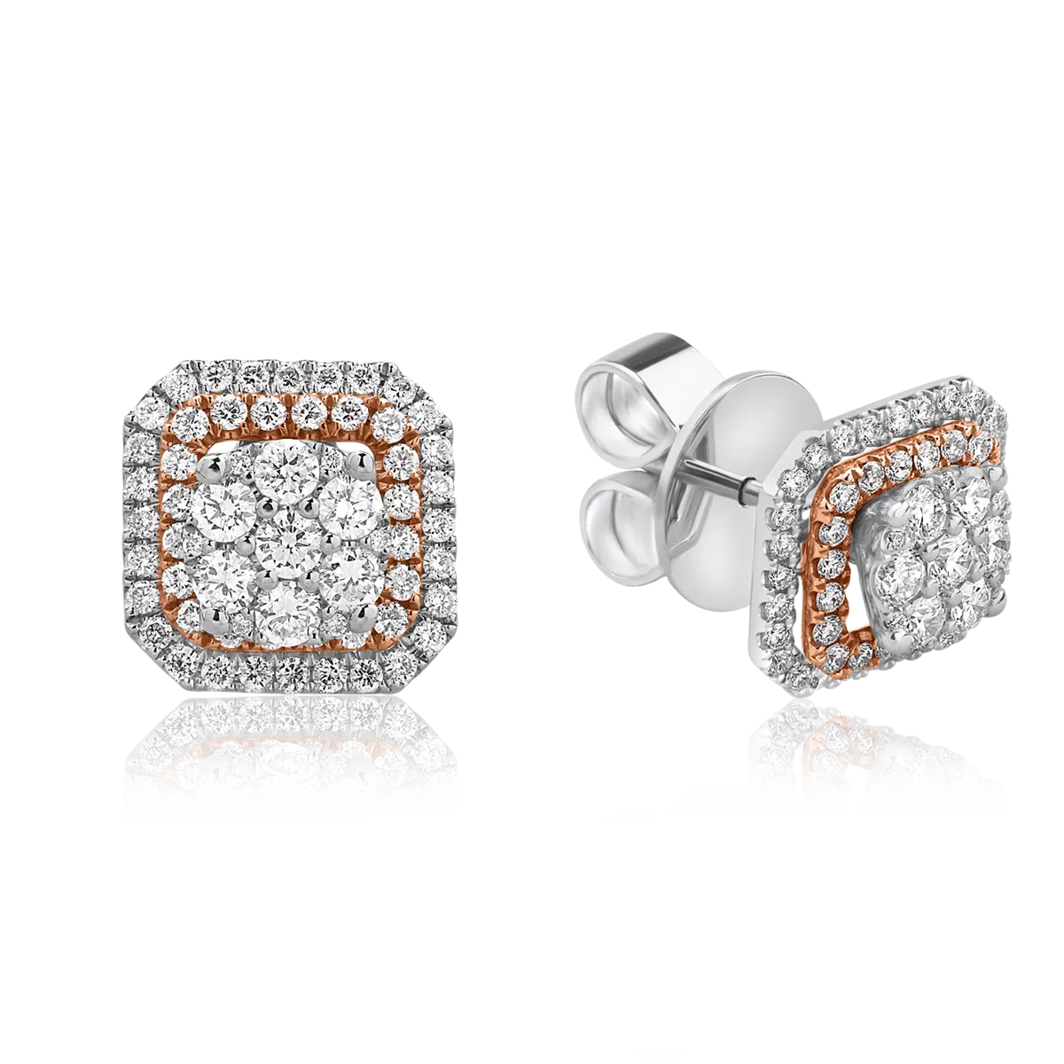 Kolczyki z 18K białego różowego złota z diamentami o masie 0.86ct