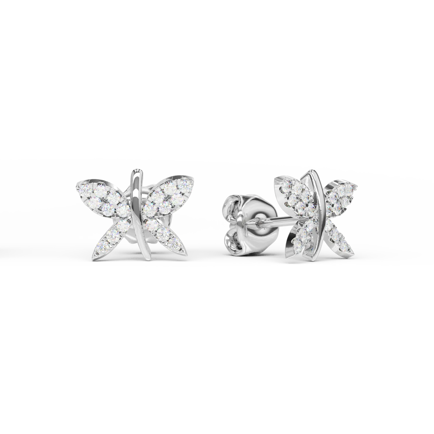 Cercei libelula din aur alb de 14K cu diamante de 0.24ct