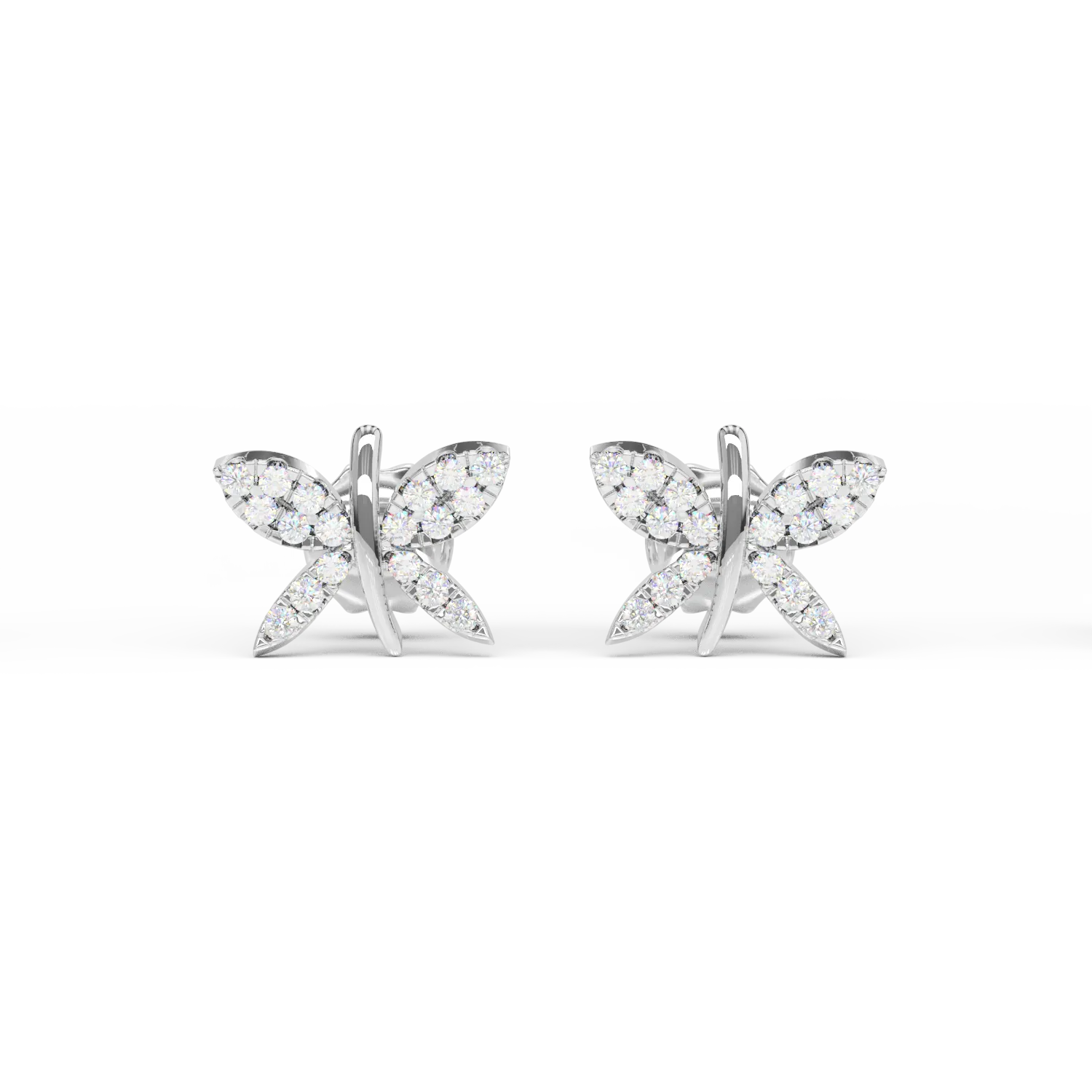 Cercei libelula din aur alb de 14K cu diamante de 0.24ct