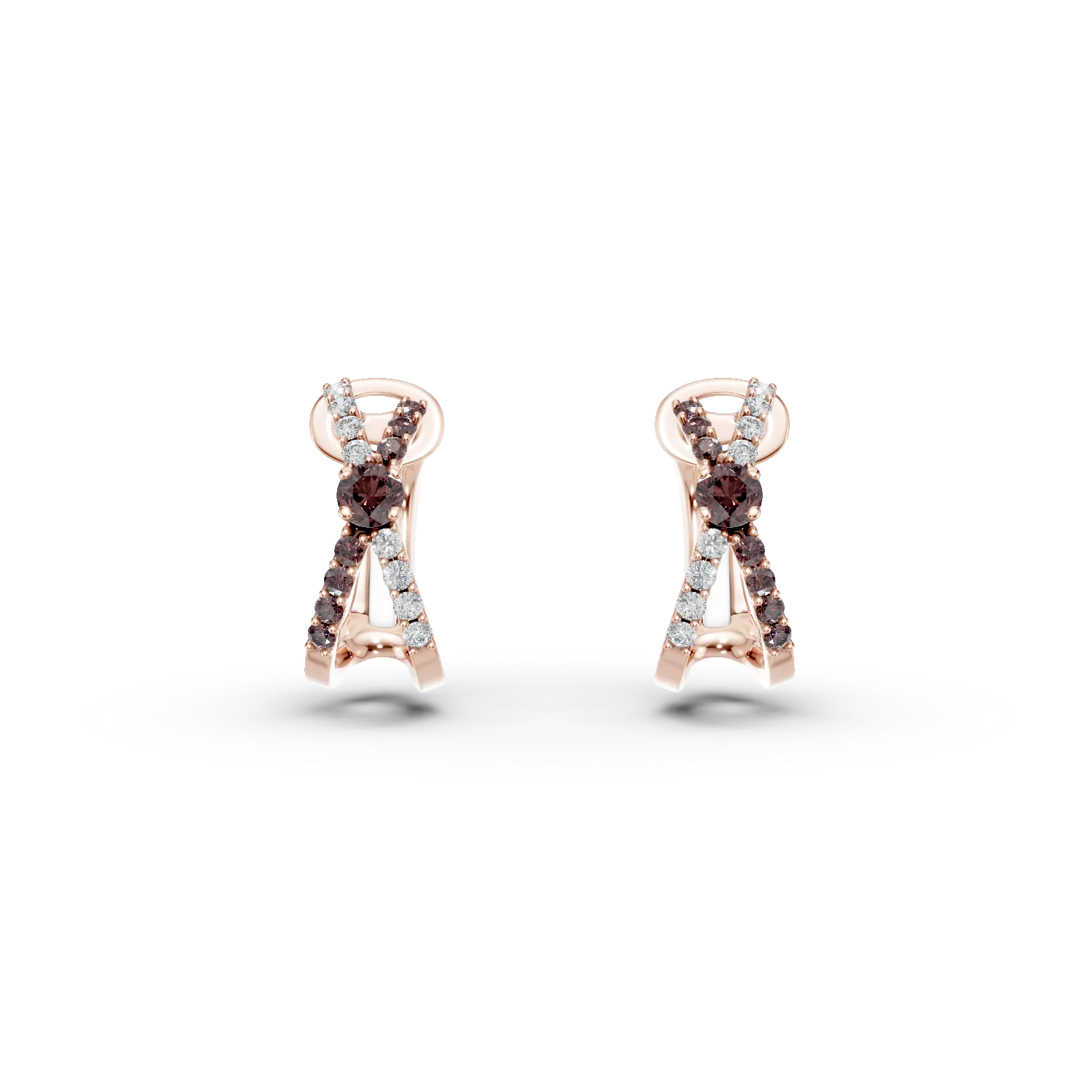 Обеци от розово злато 18К с кафяви диаманти 0.33гкт и диаманти от 0.19гкт-110985