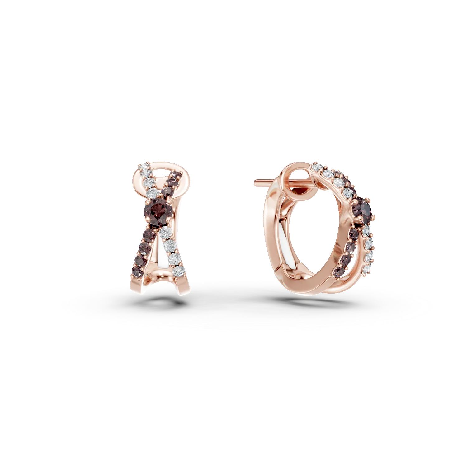 Teilor Cercei din aur roz cu diamante maro de 0.33ct si diamante de 0.19ct