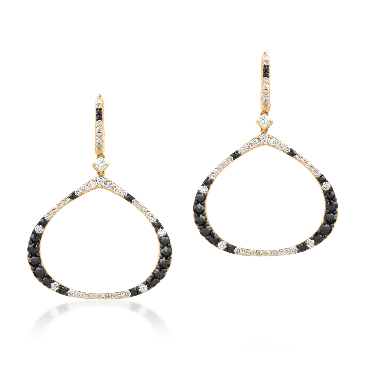 18K yellow gold earrings with 1.62ct black diamonds and 1.41ct white diamonds