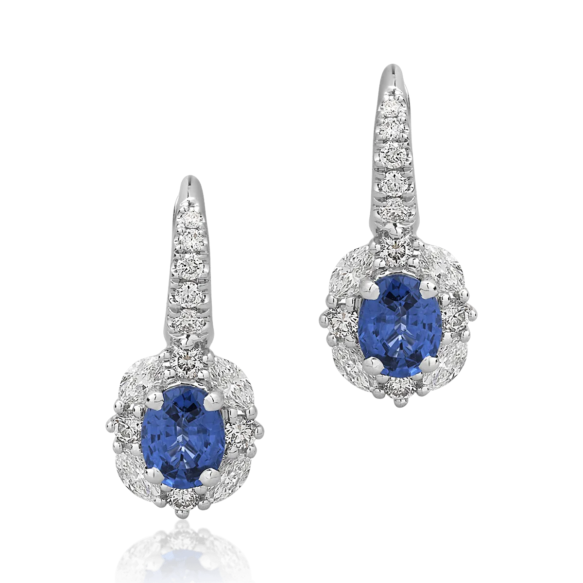 18 k fehér arany fülbevaló 1,23ct sapphires és gyémánt 0.38ct