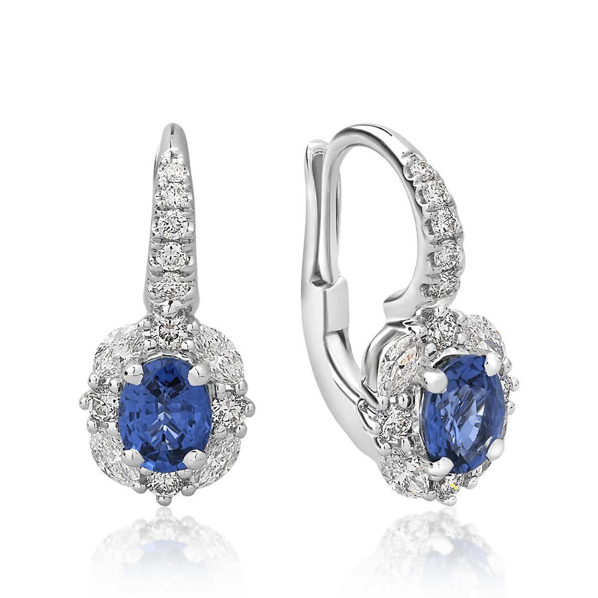 18K white gold earrings with 1.23ct sapphires and 0.38ct diamonds