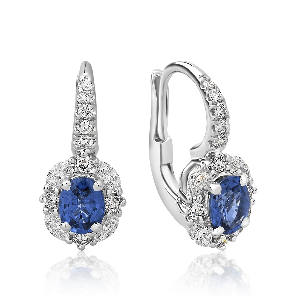 18 k fehér arany fülbevaló 1,23ct sapphires és gyémánt 0.38ct