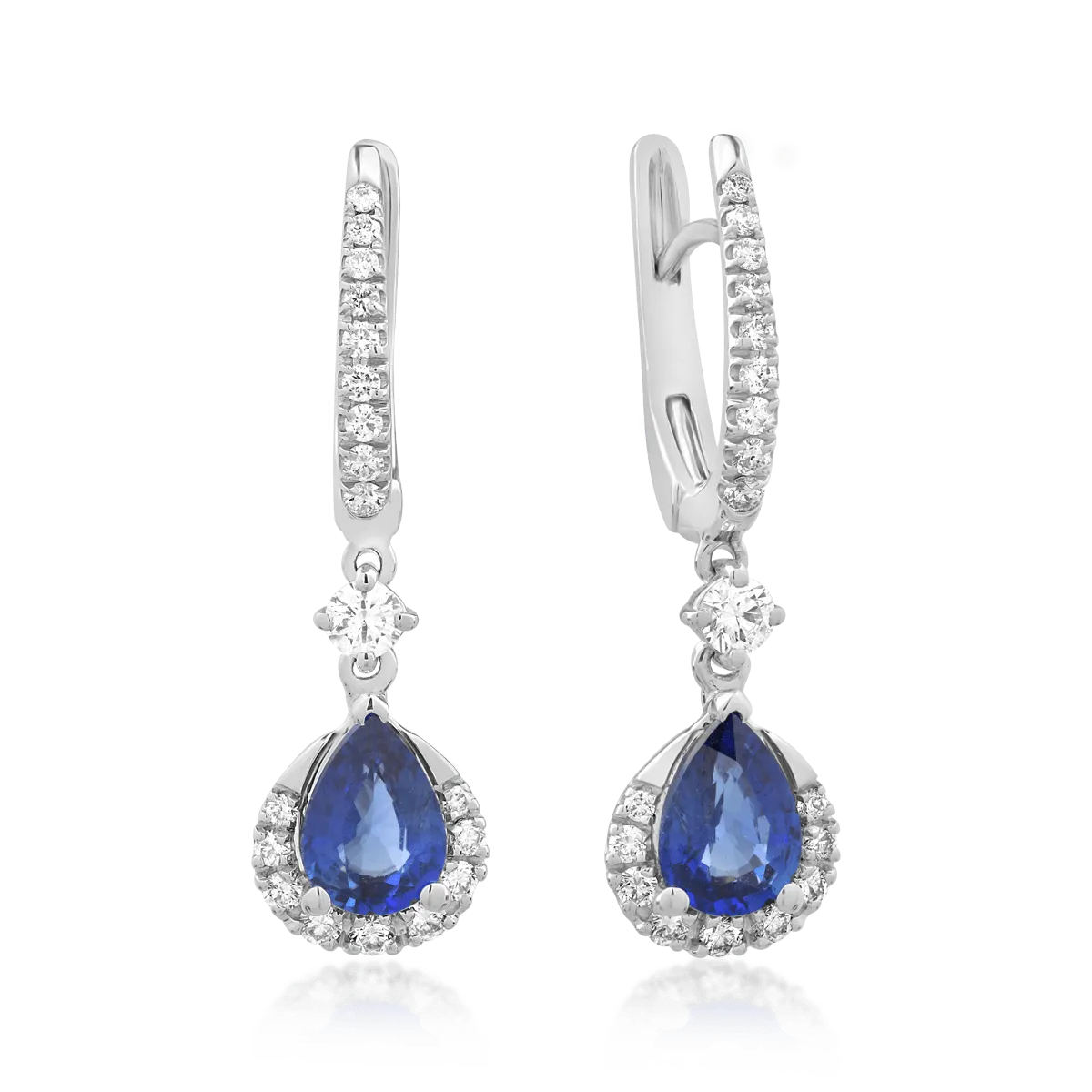 18k fehér arany fülbevaló 1,47ct Sapphires és 0.44ct gyémánt