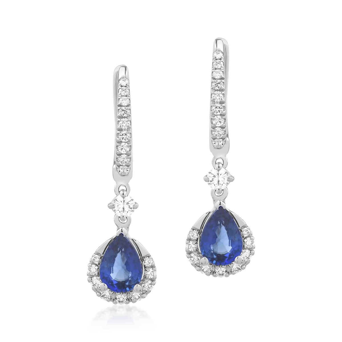Teilor Cercei din aur alb cu safire pear de 1.47ct si diamante de 0.44ct