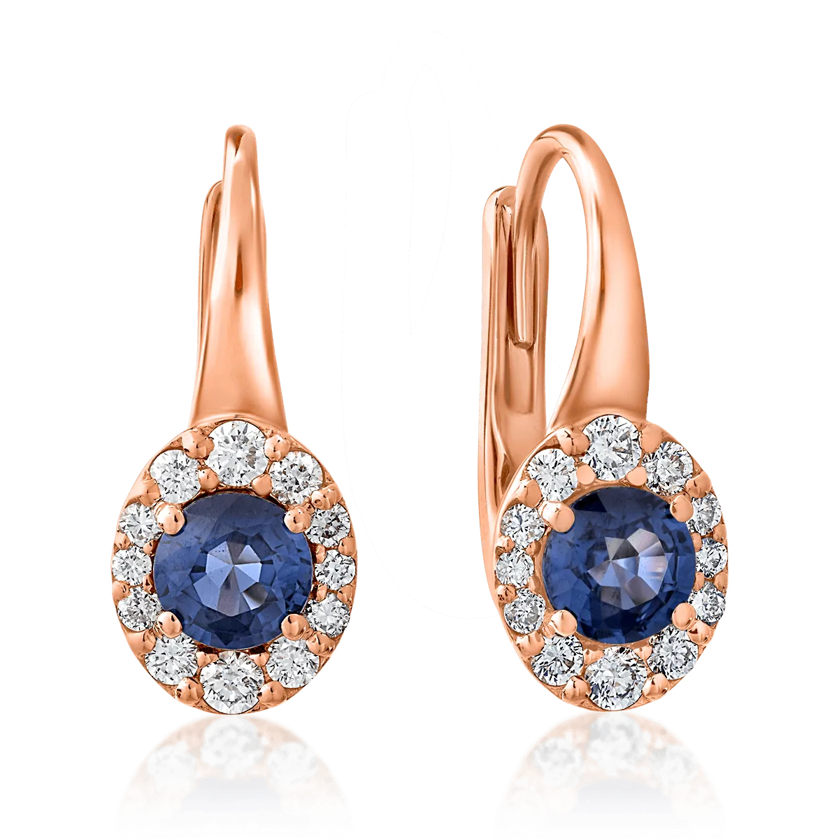 Teilor Cercei din aur roz cu safire de 1ct si diamante de 0.32ct