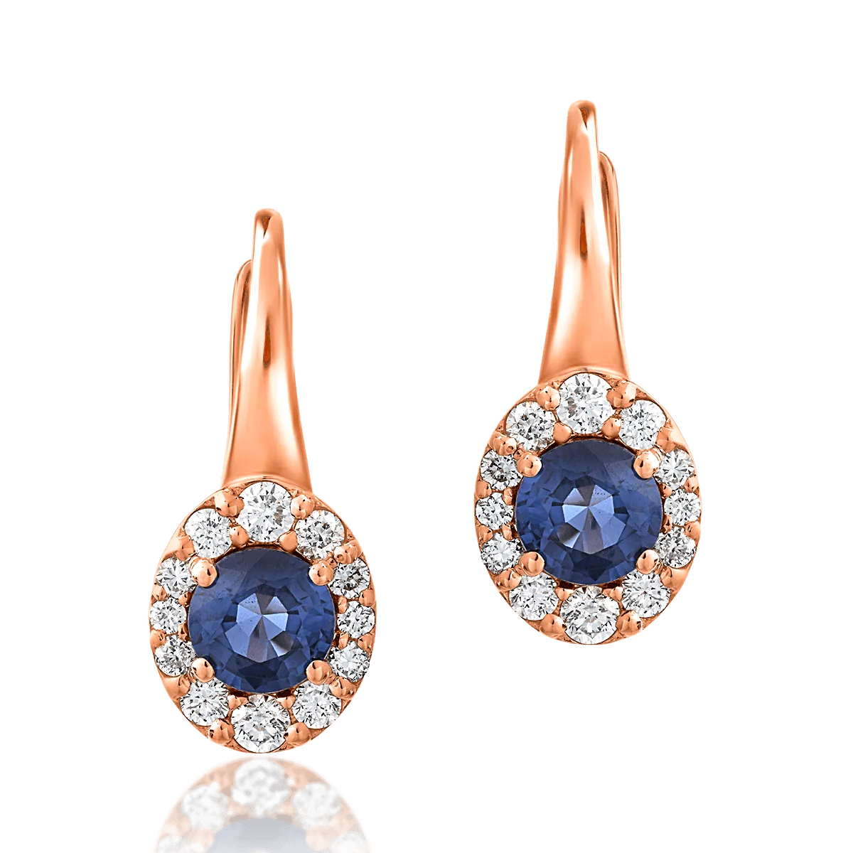 18k rózsaszín arany fülbevaló 1cc sapphires és gyémánt 0.32ct