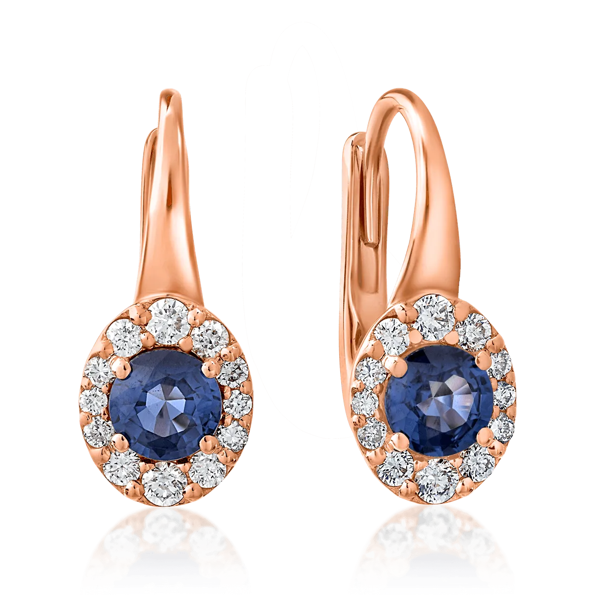 18K rose gold earrings with 1ct sapphires and 0.32ct diamonds