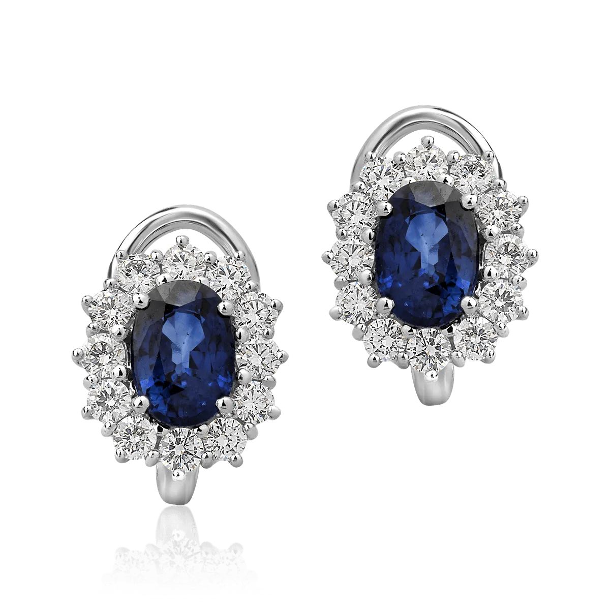 Teilor Cercei din aur alb cu safire ovale de 2.43ct si diamante round de 0.92ct
