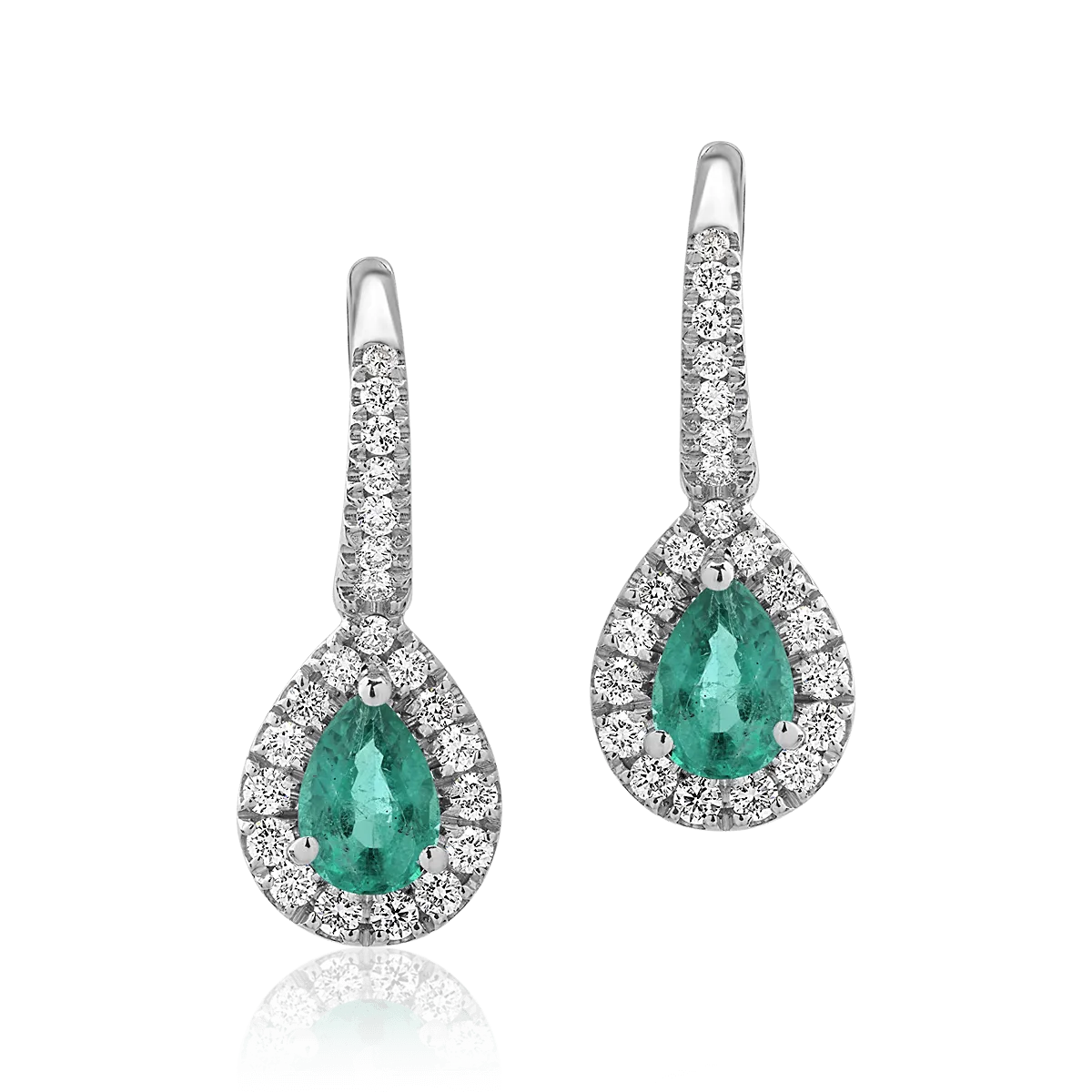 Cercei din aur alb de 18K cu smaralde de 0.71ct si diamante de 0.36ct-111003
