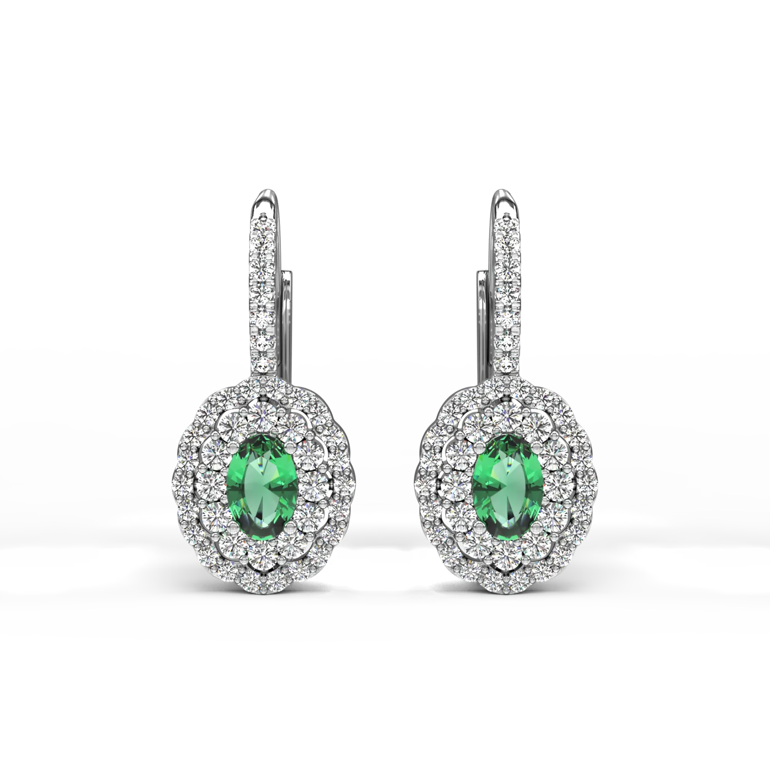 18K white gold earrings with 0.64ct emeralds and 0.84ct diamonds