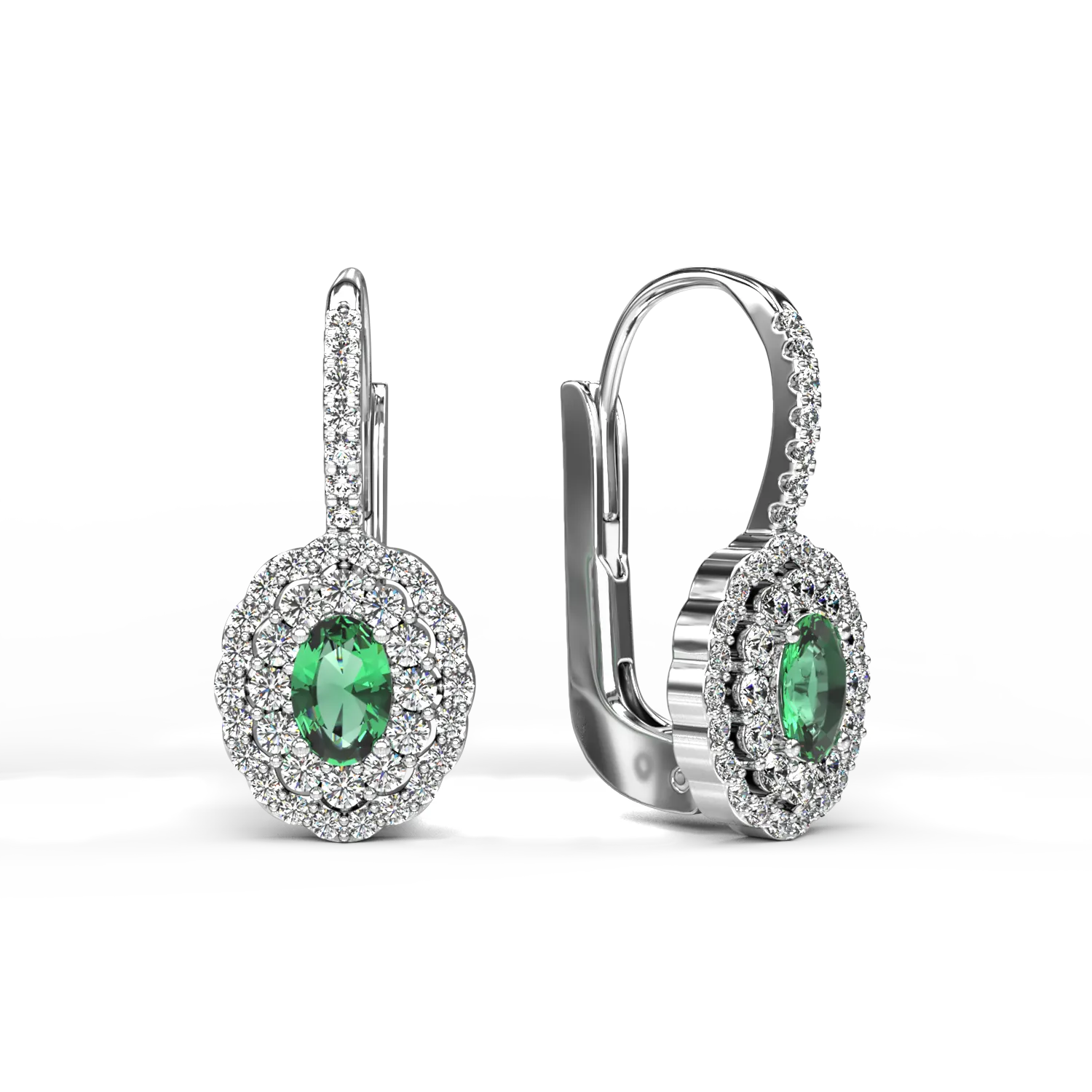 18K white gold earrings with 0.64ct emeralds and 0.84ct diamonds