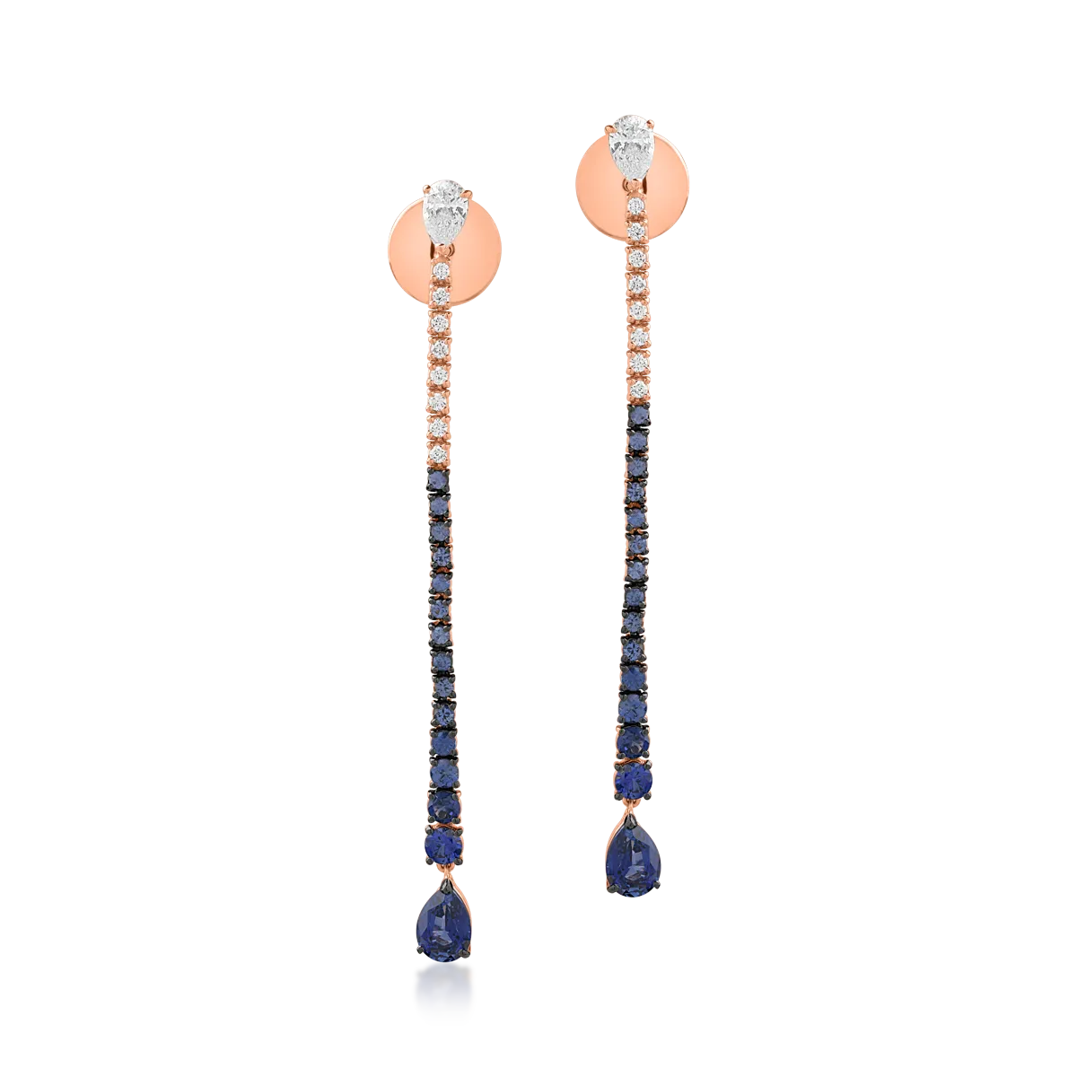 Cercei din aur roz cu safire de 3.4ct si diamante de 1ct