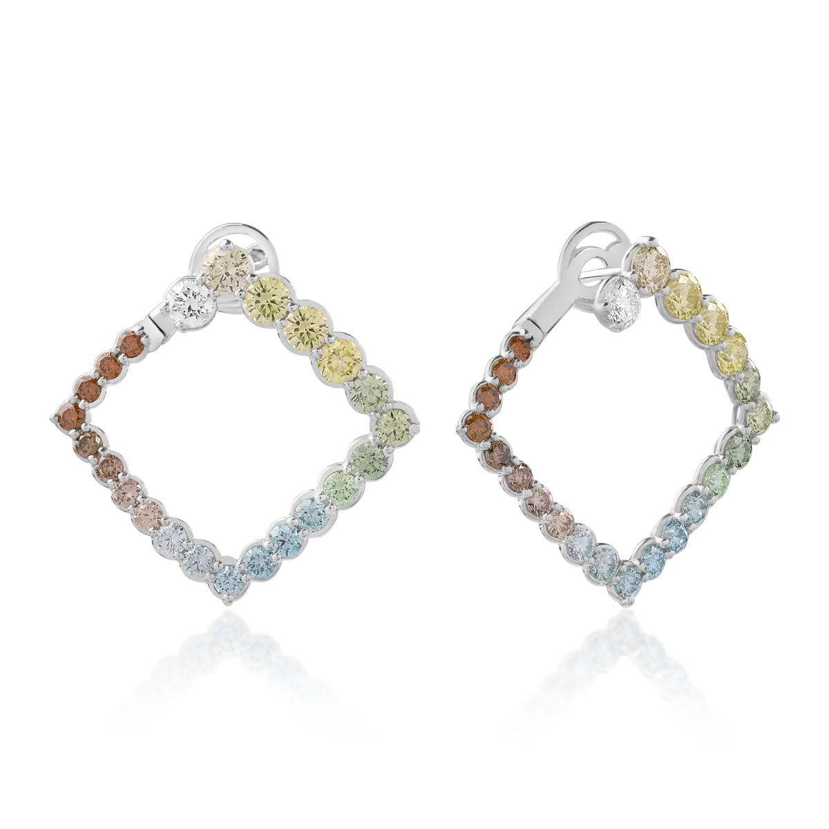 18K white gold earrings with 3.27ct colored diamonds