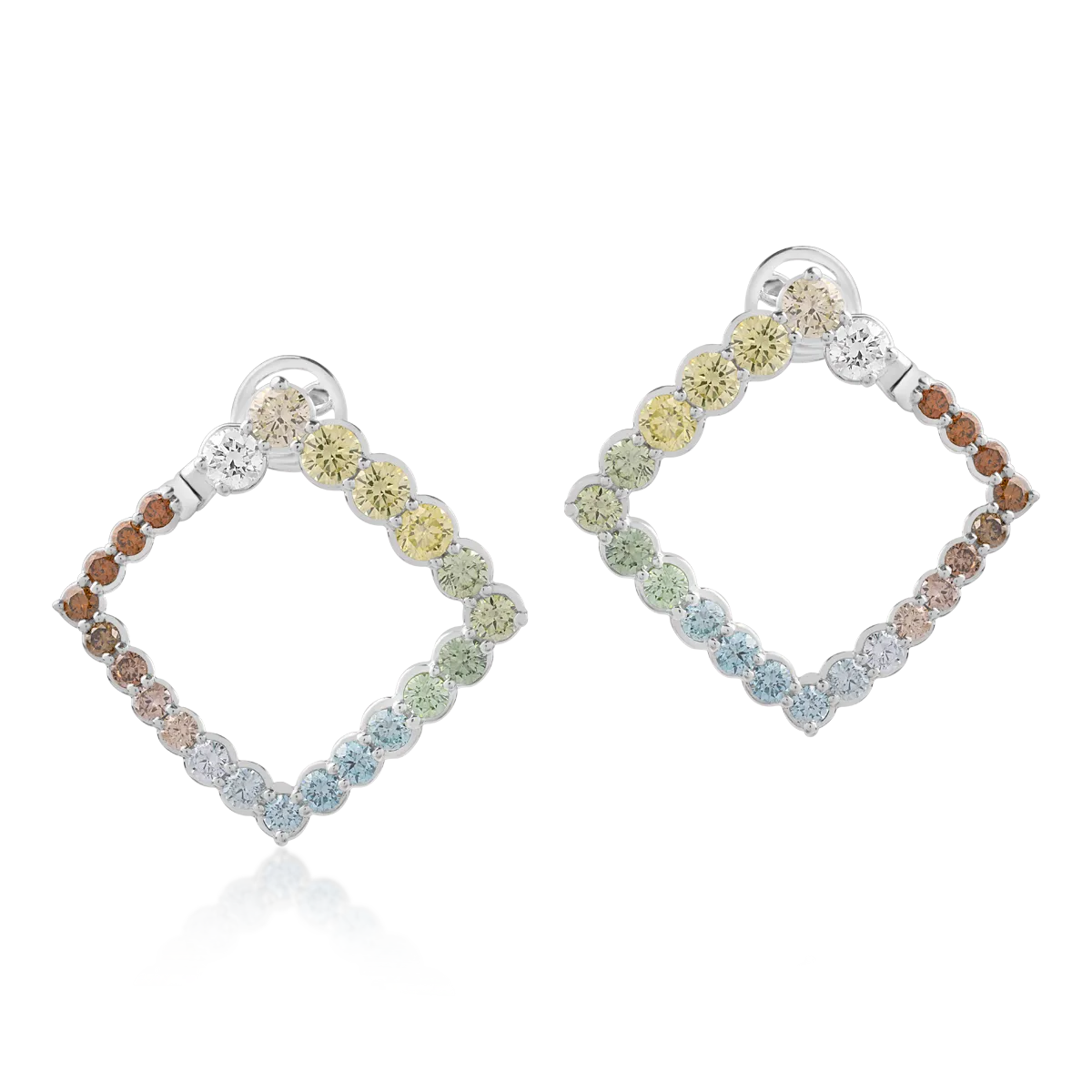 Cercei din aur alb de 18K cu diamante colorate de 3.27ct-111009