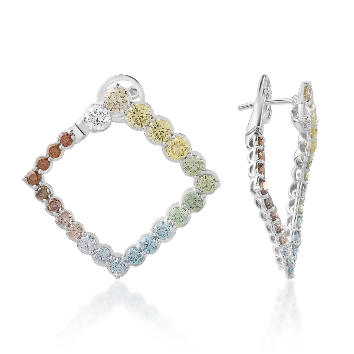 Cercei din aur alb de 18K cu diamante colorate de 3.27ct