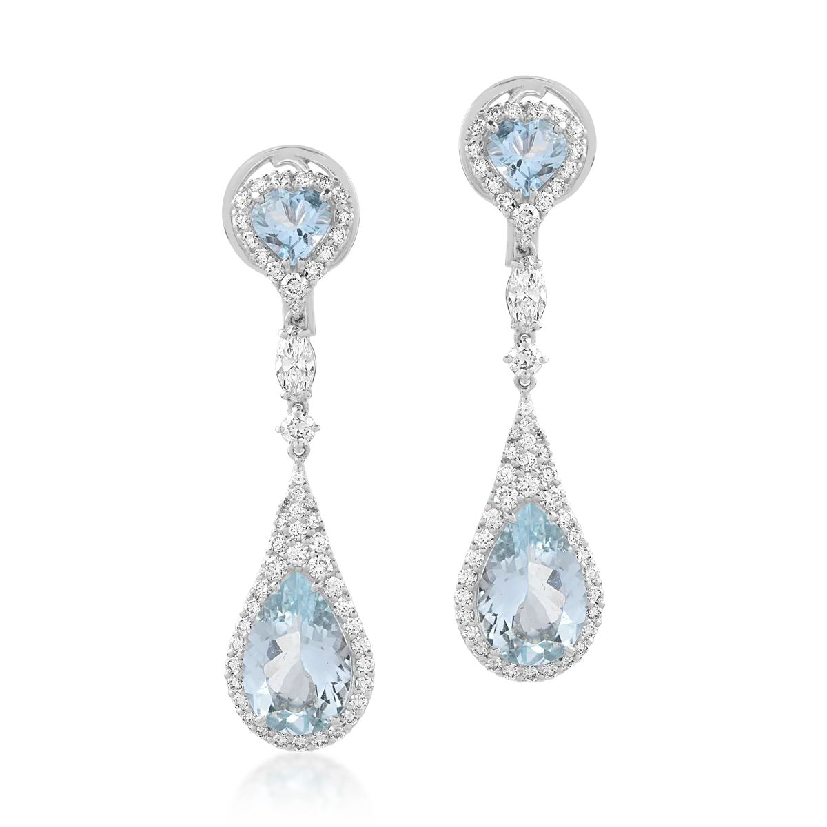 Teilor Cercei din aur alb cu acvamarine de 5.92ct si diamante de 1.72ct