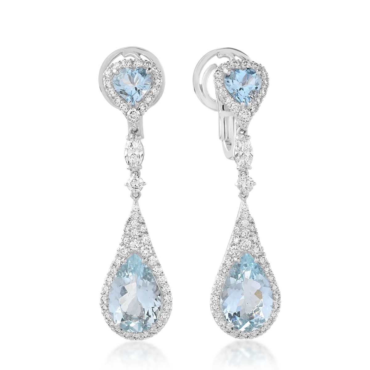 Cercei din aur alb cu acvamarine de 5.92ct si diamante de 1.72ct
