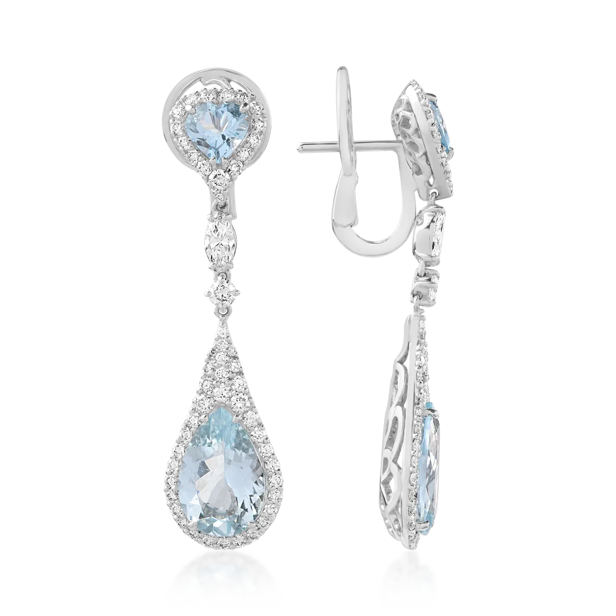 18K fehérarany fülbevaló 5.92ct akvamarinnal és 1.72ct gyémánttal