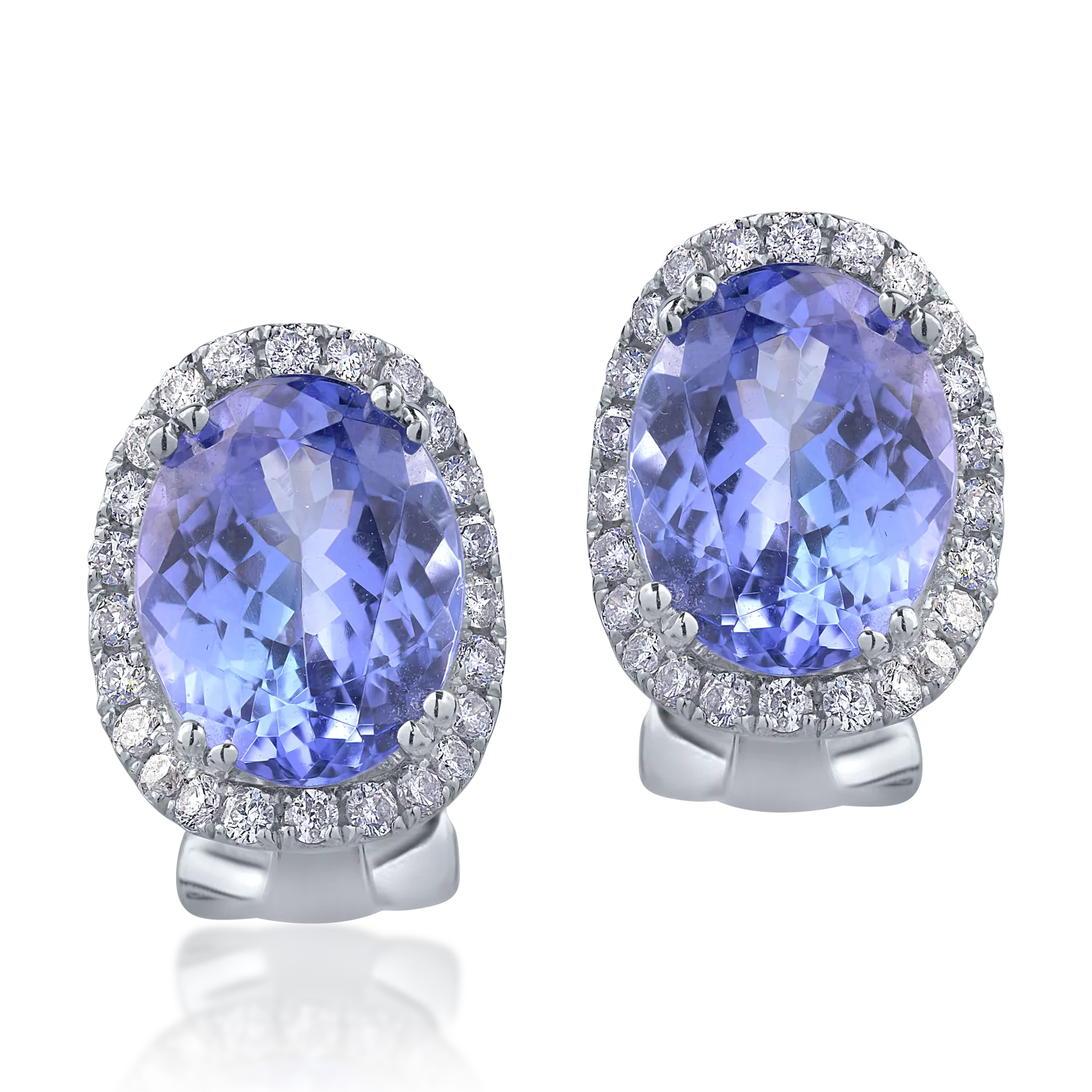 Cercei din aur alb de 14K cu tanzanite de 4.74ct si diamante de 0.38ct