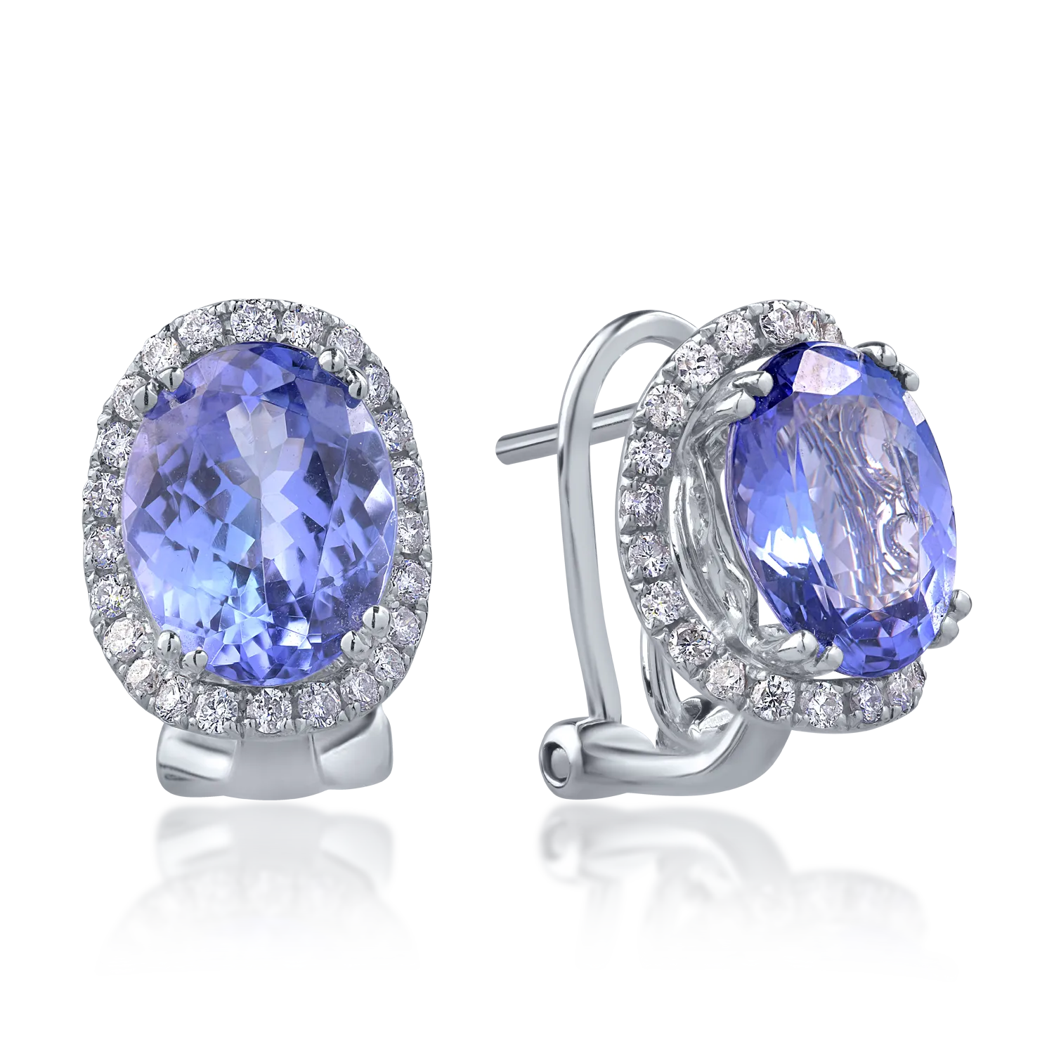 Cercei din aur alb de 14K cu tanzanite de 4.74ct si diamante de 0.38ct