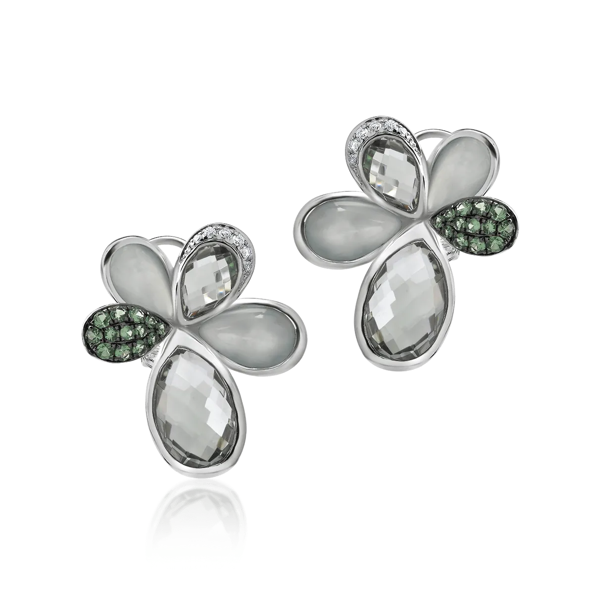 Teilor Cercei florali din aur alb cu pietre pretioase si semipretioase de 14.71ct