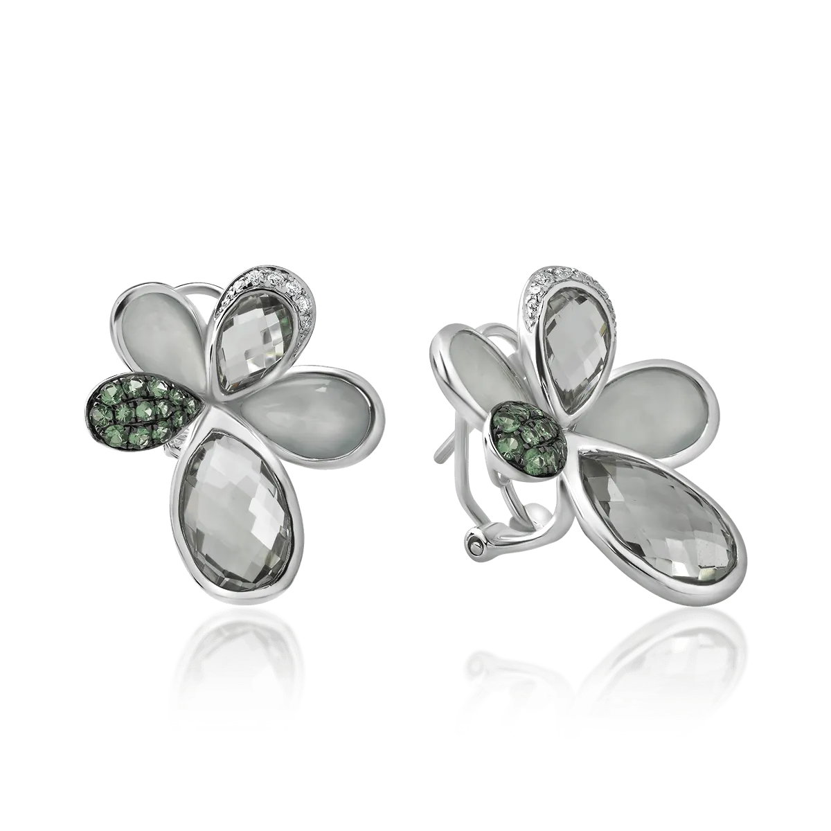 TEILOR Cercei florali din aur alb cu pietre pretioase si semipretioase de 14.71ct