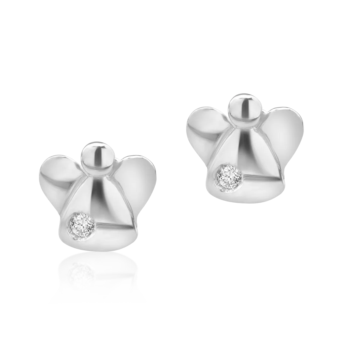 Cercei pentru copii ingeras din aur alb de 14K cu diamante de 0.04ct-111059