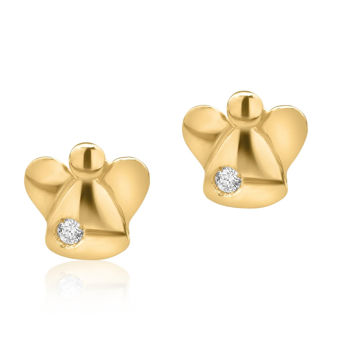 Обеци за деца: ангелче от жълто злато 14К с диаманти 0.04гкт.