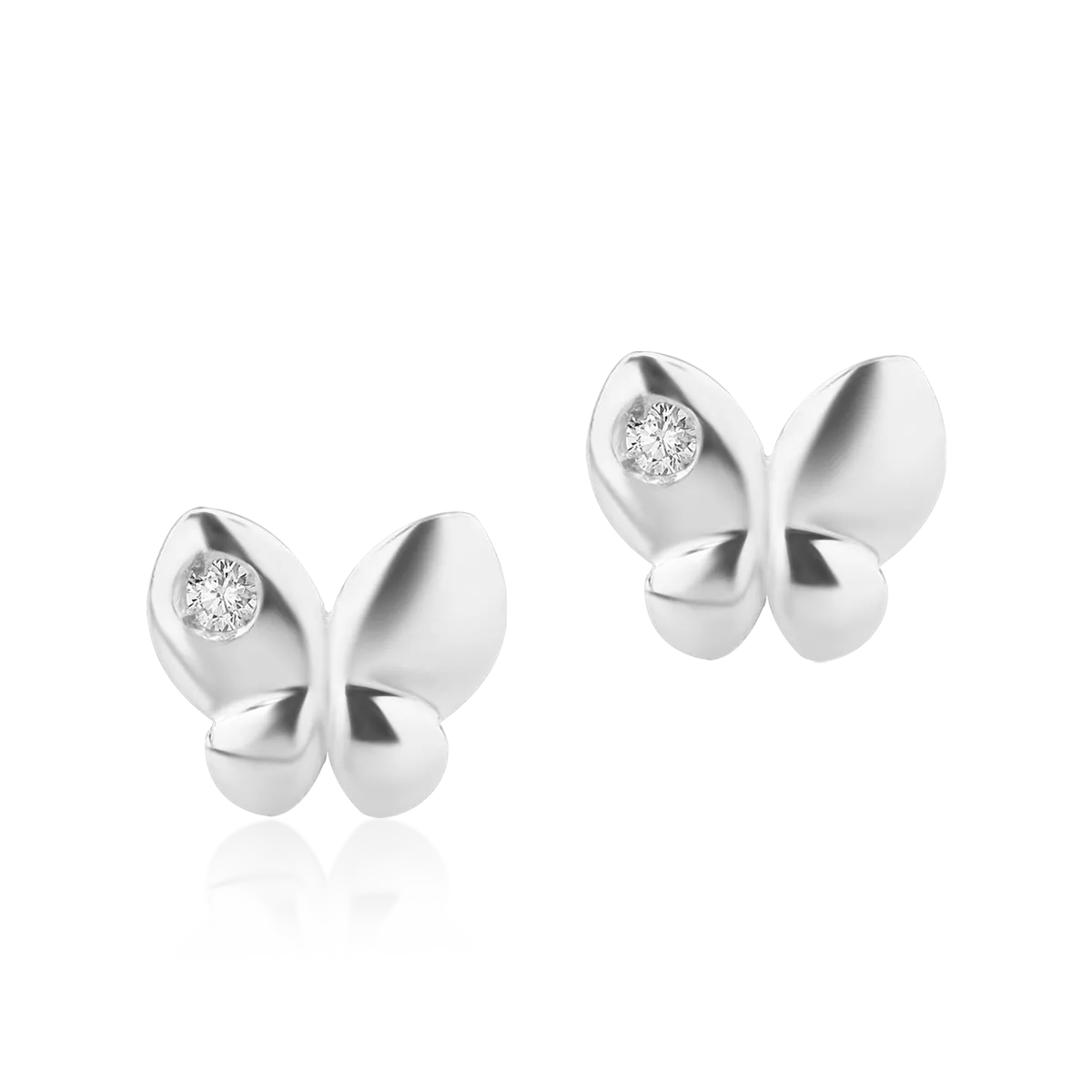 14K white gold butterflies children earrings with 0.04ct diamonds