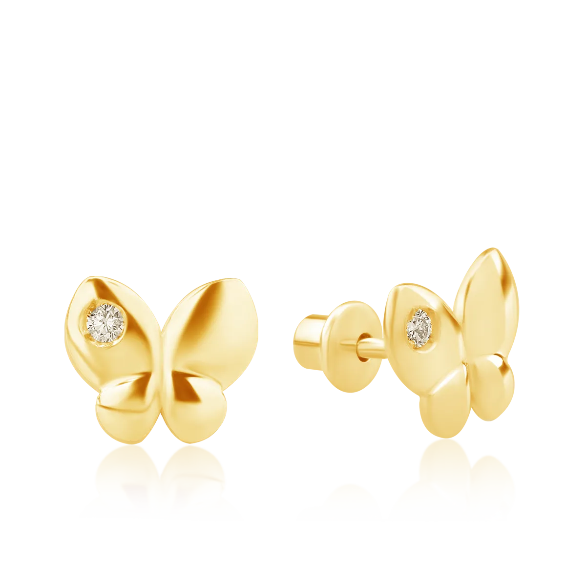 Cercei pentru copii fluturasi din aur galben cu diamante de 0.04ct