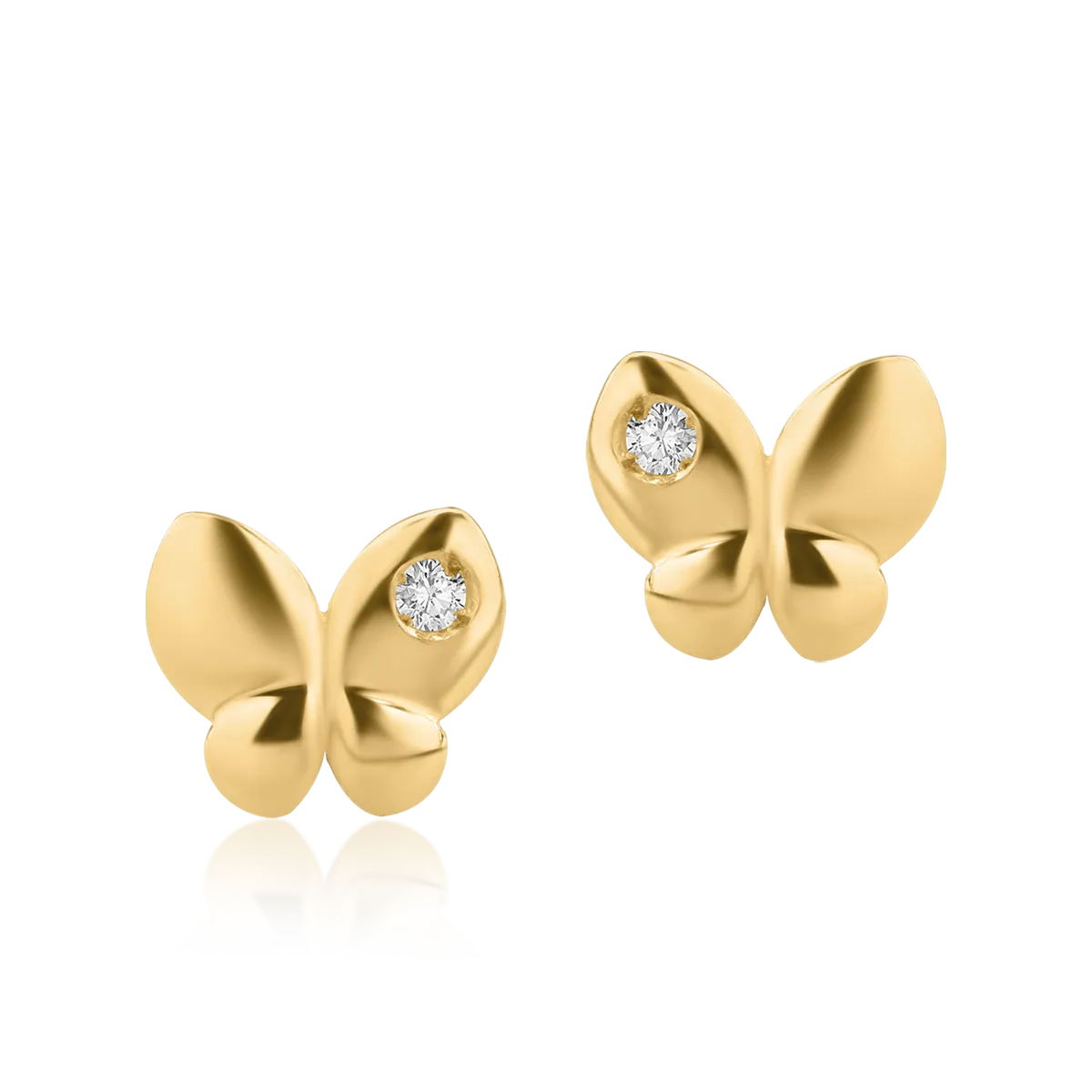 18K yellow gold butterflies children earrings with 0.04ct diamonds