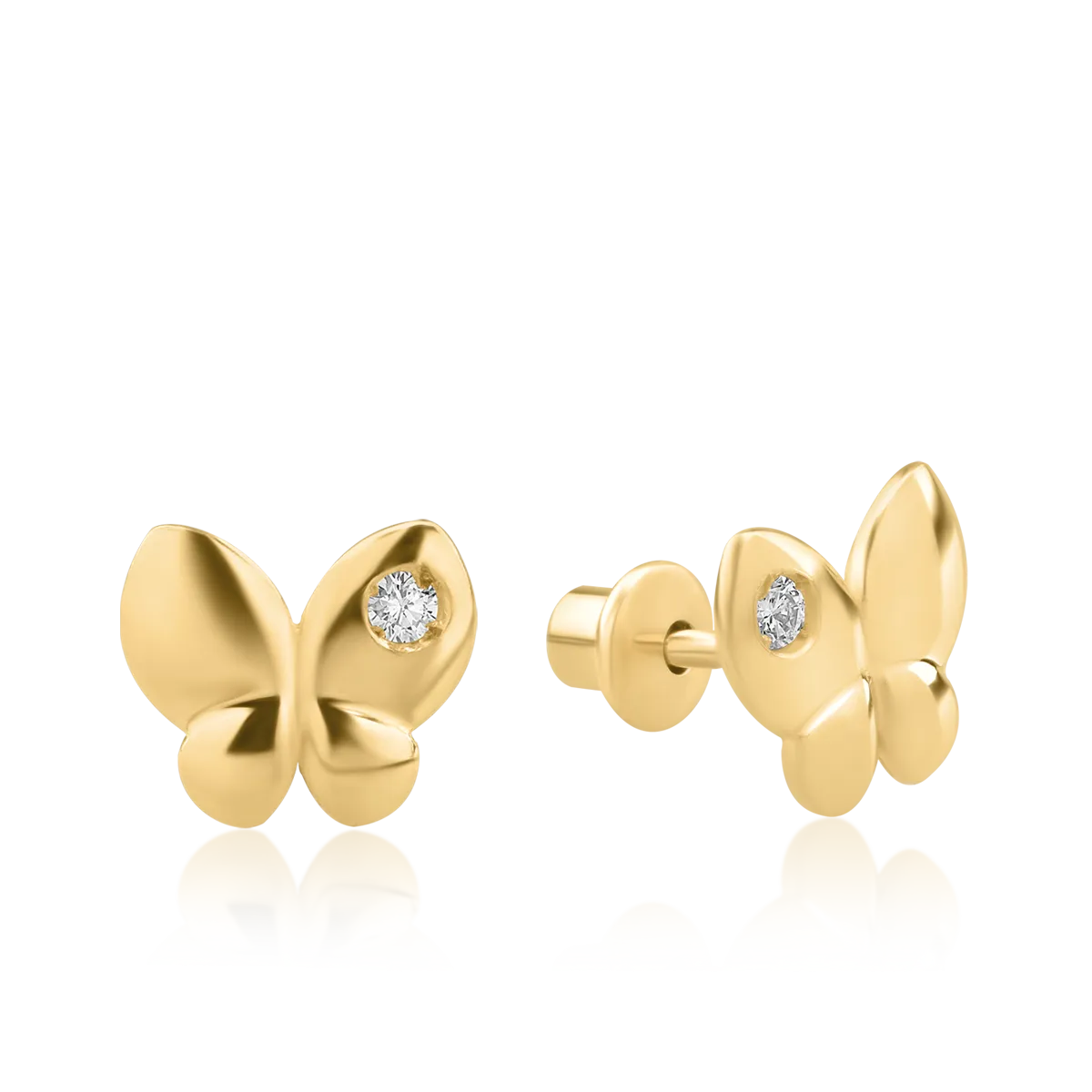Cercei pentru copii fluturasi din aur galben cu diamante de 0.04ct
