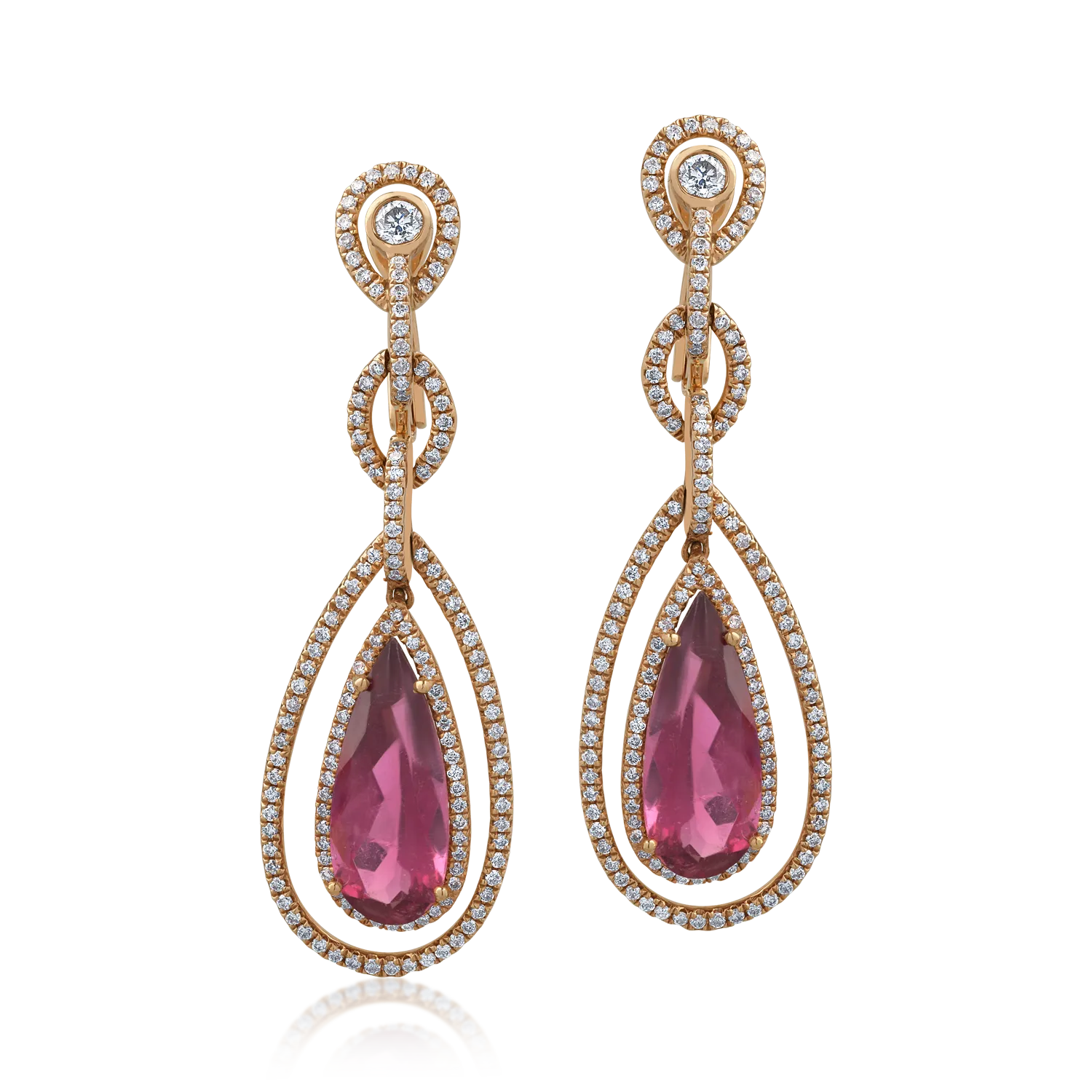 18K rose gold earrings with 6.7ct pink tourmalines and 1.27ct diamonds