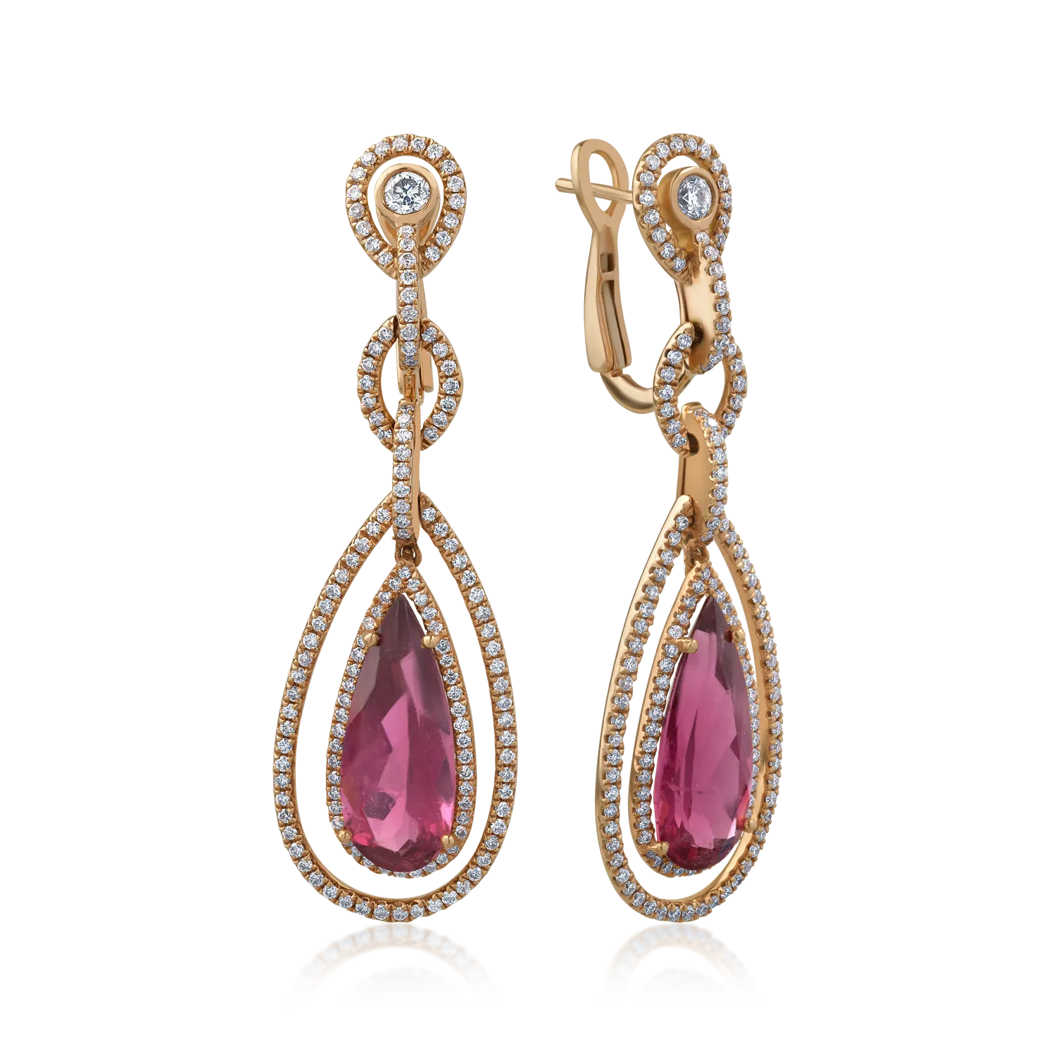18K rose gold earrings with 6.7ct pink tourmalines and 1.27ct diamonds